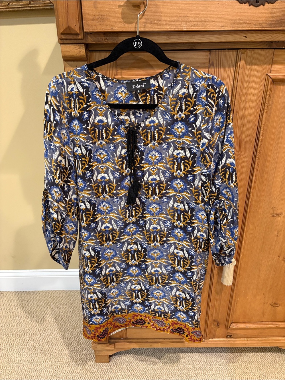 Tolani Blue Floral Print Tunic Dress Size L